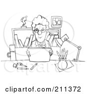 Poster, Art Print Of Coloring Page Outline Of A Businessman Reading At A Desk