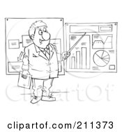 Poster, Art Print Of Coloring Page Outline Of A Businessman Presenting Graphs And Charts