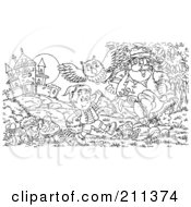 Poster, Art Print Of Coloring Page Outline Of An Evil Man Chasing A Boy By A Castle