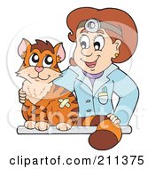 Royalty Free RF Clipart Illustration Of A Female Veterinarian Tending To A Cat