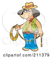 Poster, Art Print Of Cowboy Dog Standing And Holding A Lasso