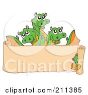 Poster, Art Print Of Three Headed Dragon Behind A Blank Scroll Banner