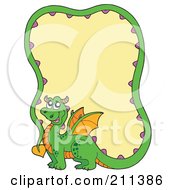 Poster, Art Print Of Cute Green Dragon With A Long Tail Forming A Frame Around Yellow