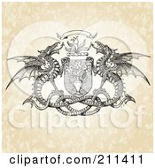 Poster, Art Print Of Double Dragon And Floral Crest Design