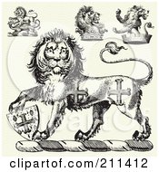 Poster, Art Print Of Digital Collage Of Medieval Lion Designs