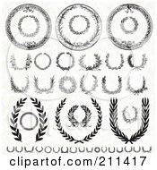 Digital Collage Of Black And White Laurel Wreath Designs