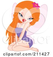 Royalty Free RF Clipart Illustration Of A Sexy Red Haired Pixie Sitting In A Purple Dress