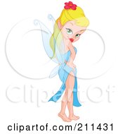 Poster, Art Print Of Flirty Blond Pixie In A Blue Dress Looking Back