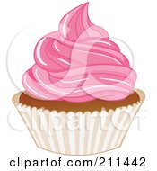 Royalty Free RF Clipart Illustration Of A Chocolate Cupcake With Strawberry Frosting by yayayoyo