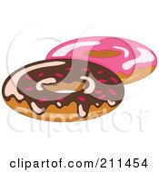Royalty Free RF Clipart Illustration Of Chocolate And Strawberry Frosted Donuts