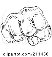 Royalty Free RF Clipart Illustration Of A Black And White Fist Doodle Sketch by yayayoyo