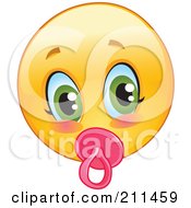 Royalty Free RF Clipart Illustration Of A Yellow Smiley Face Baby Emoticon With A Pink Pacifier