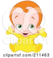 Poster, Art Print Of Red Haired Baby Boy In A Yellow Outfit