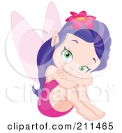 Poster, Art Print Of Purple Haired Fairy In A Pink Dress Resting With Her Knees Up