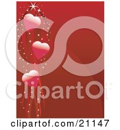 Romantic Red Valentines Day Background Of Three Hearts With Sparkling Ribbons