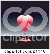 Clipart Illustration Of A Bleeding Red Heart Dripping On A Black Surface Over A Gradient Gray Background