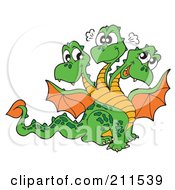 Poster, Art Print Of Three Headed Dragon With Orange Wings