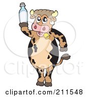 Poster, Art Print Of Dairy Cow Standing And Holding A Milk Bottle