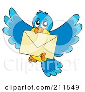 Poster, Art Print Of Blue And Yellow Bird Flying With An Envelope