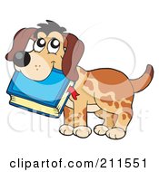 Royalty Free RF Clipart Illustration Of A Cute Dog Carrying A Book In His Mouth