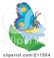 Royalty Free RF Clipart Illustration Of A Butterfly Resting On A Blue Flower