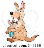 Poster, Art Print Of Mother And Baby Joey With A Flower
