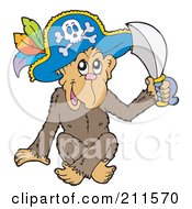 Poster, Art Print Of Cute Monkey Pirate Holding A Sword