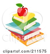 Poster, Art Print Of Stack Of Text Books And An Apple