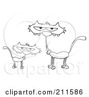 Royalty Free RF Clipart Illustration Of An Outlined Kitten By A Mother Cat