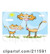 Poster, Art Print Of Royalty-Free Rf Clipart Illustration Of An Orange Kitten By A Mother Cat During The Day