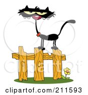 Royalty Free RF Clipart Illustration Of A Scrawny Black Cat On A Fence by Hit Toon