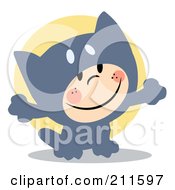 Poster, Art Print Of Cute Child Smiling And Dressed In A Gray Cat Halloween Costume