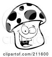 Royalty Free RF Clipart Illustration Of A Black And White Mushroom Character Smiling by Hit Toon