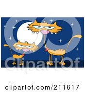 Royalty Free RF Clipart Illustration Of An Orange Kitten By A Mother Cat At Night