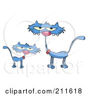Royalty Free RF Clipart Illustration Of A Blue Kitten By A Mother Cat