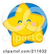 Poster, Art Print Of Happy Grinning Yellow Star Face Over A Blue Circle