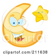 Poster, Art Print Of Friendly Crescent Moon And Happy Star