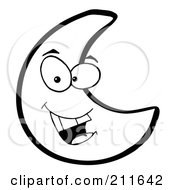 Royalty Free RF Clipart Illustration Of An Outlined Friendly Crescent Moon Face