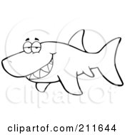 Poster, Art Print Of Coloring Page Outline Of A Shark Flashing A Grin