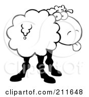 Royalty Free RF Clipart Illustration Of A Black And White Sheep Sticking Its Tongue Out And Looking Back