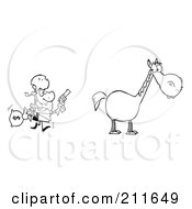 Poster, Art Print Of Outlined Bandit Running Towards His Horse
