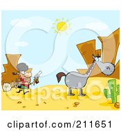 Poster, Art Print Of Robber Running Towards His Horse In The Desert