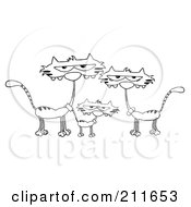 Royalty Free RF Clipart Illustration Of A Family Of Three Outlined Cats