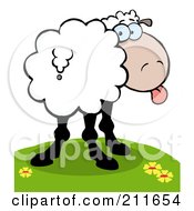 Poster, Art Print Of Goofy Sheep On A Hill Sticking Its Tongue Out And Looking Back