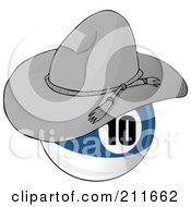 Poster, Art Print Of Blue And White Ten Billiards Pool Ball Wearing A Cowboy Hat