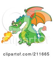 Royalty-Free (RF) Clipart Illustration of a Green Dragon Breathing Fire by visekart #COLLC211665-0161