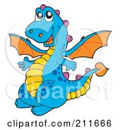 Royalty Free RF Clipart Illustration Of A Happy Blue Dragon