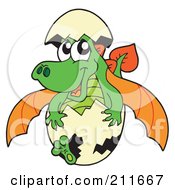 Poster, Art Print Of Green And Orange Baby Dragon Hatching From An Egg