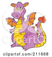 Royalty Free RF Clipart Illustration Of A Purple And Yellow Dragon With Orange Wings