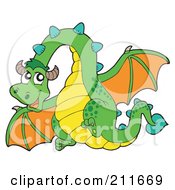 Poster, Art Print Of Green And Orange Dragon Flying